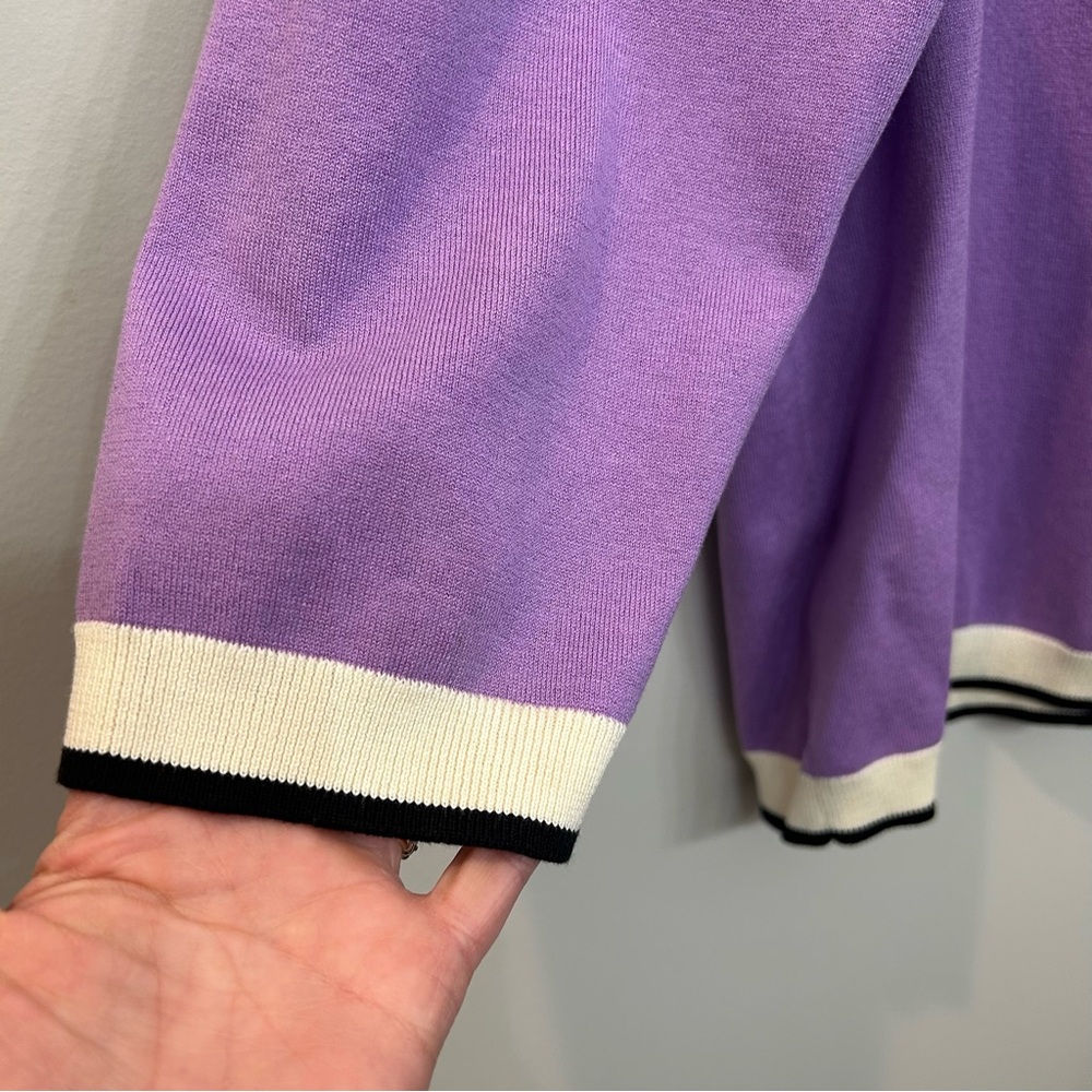 Talbots Charming Button Cardigan Lavender With Navy Cream Trim Details Size XL - Picture 4 of 9